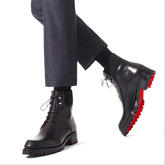 NWT$1,245 Louboutin Trapman Lace-up Black Leather Combat Boot Sz 42.5 (US 9.5) - Picture 3 of 17
